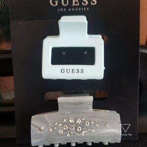 GUESS Set of 2 Hair Claw Clips-Mint Green & Gray W/ Crystals - BRAND NEW ON CARD